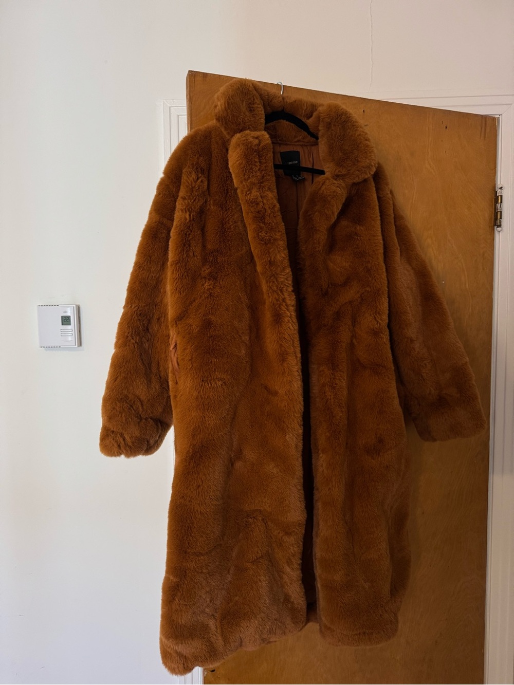 Forever 21 Plush Teddy Coat in Camel